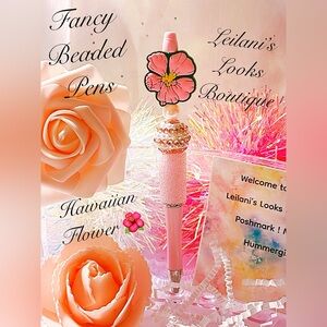Fancy beaded pen/gifts/Hawaiian flower/summertime/tropical/pink beads